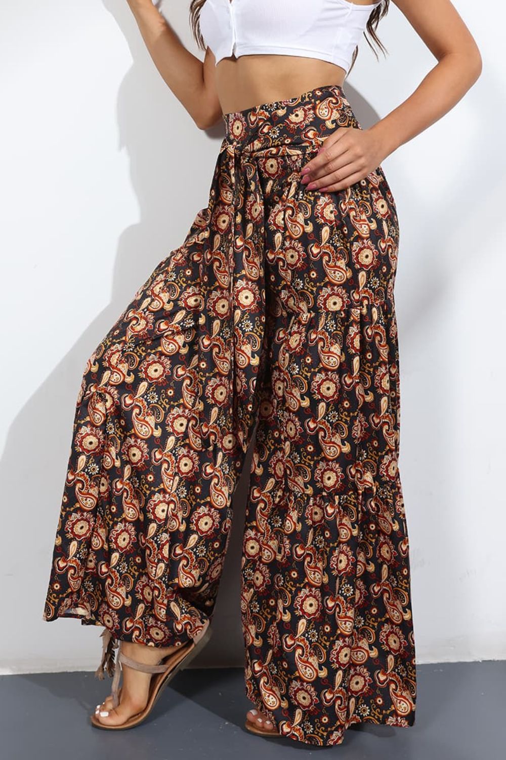 Printed High-Rise Tied Culottes/Pants