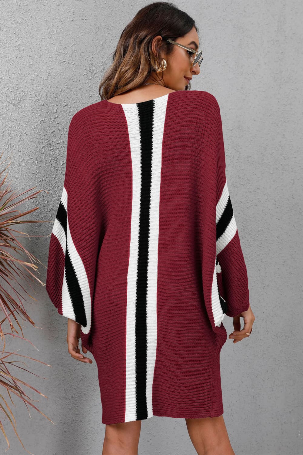 Ribbed Round Neck Long Sleeve Dress