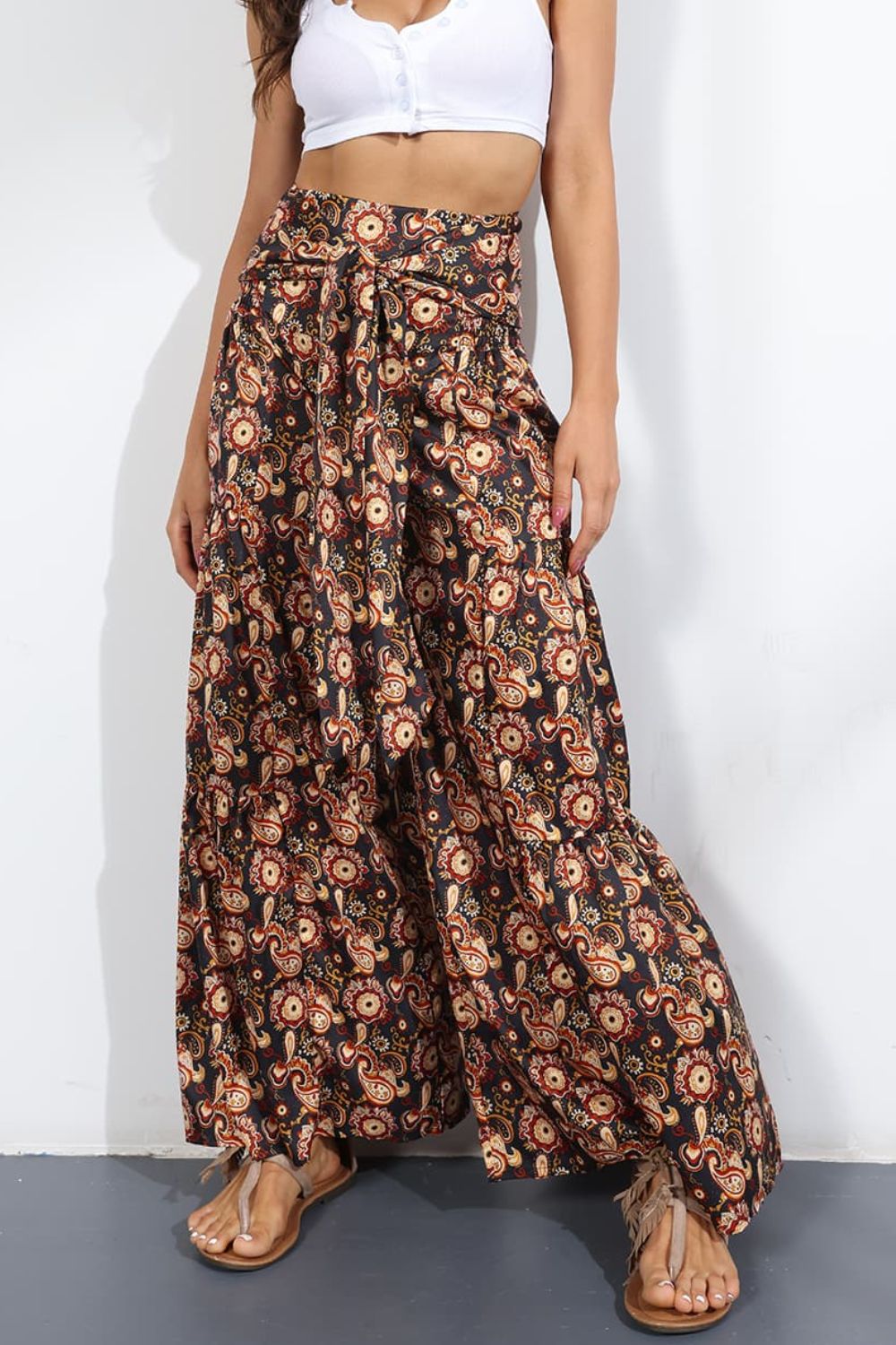 Printed High-Rise Tied Culottes/Pants