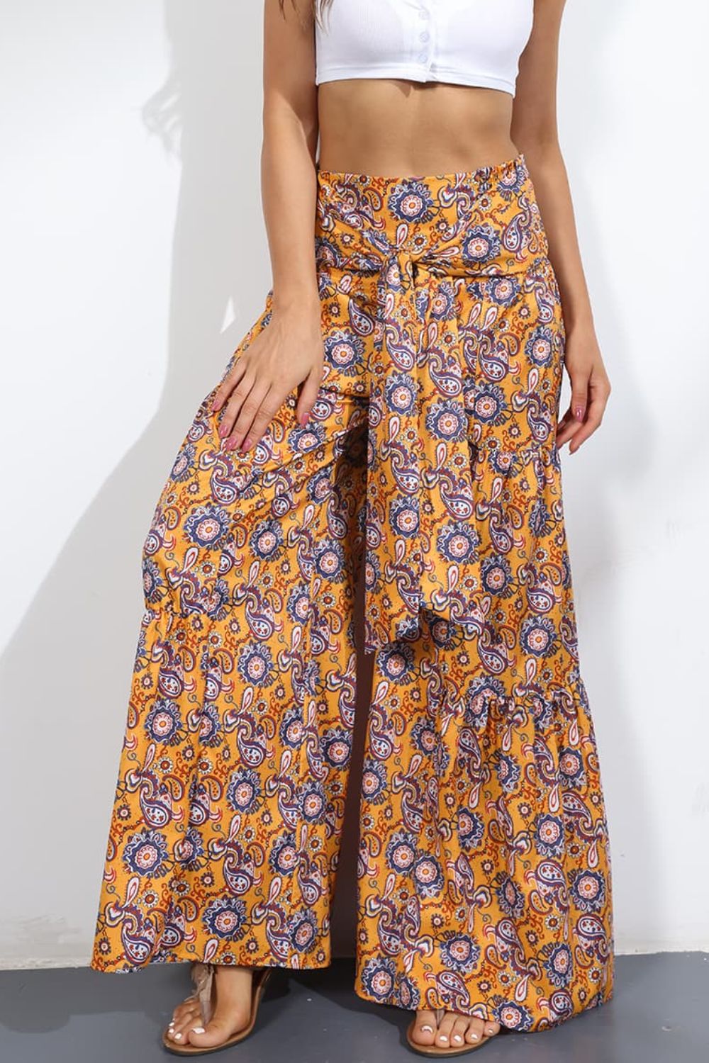 Printed High-Rise Tied Culottes/Pants