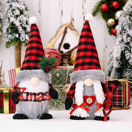 Plaid Pointed Hat Faceless Christmas Gnome