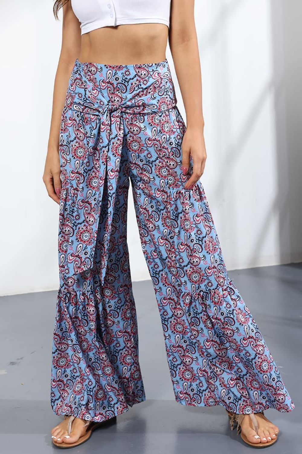 Printed High-Rise Tied Culottes/Pants