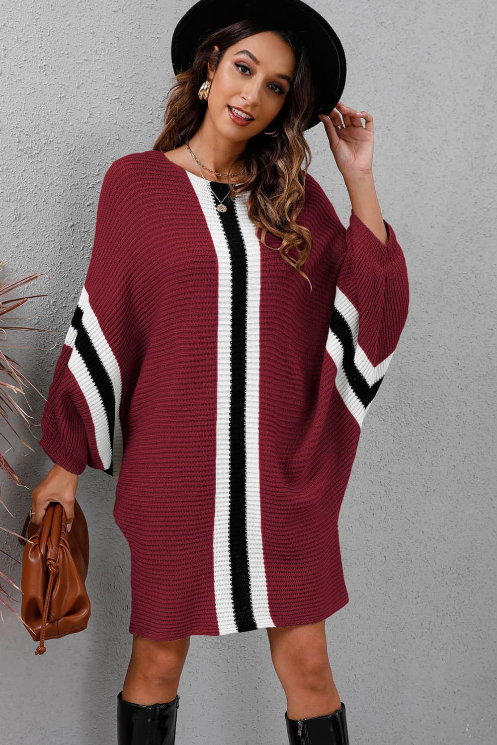 Ribbed Round Neck Long Sleeve Dress