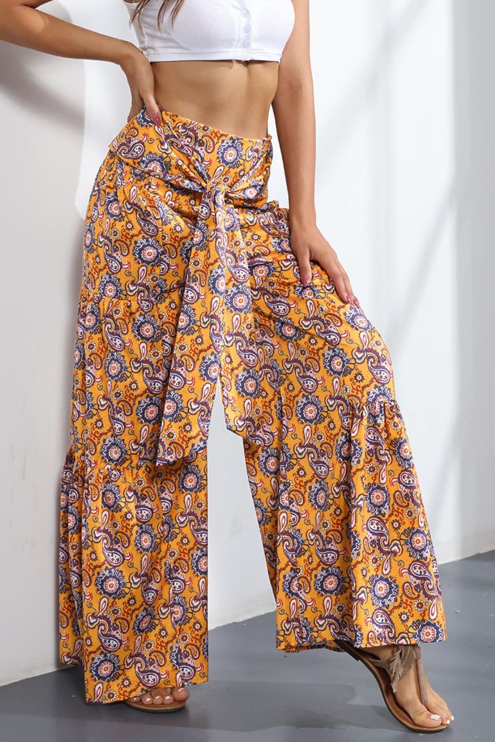 Printed High-Rise Tied Culottes/Pants