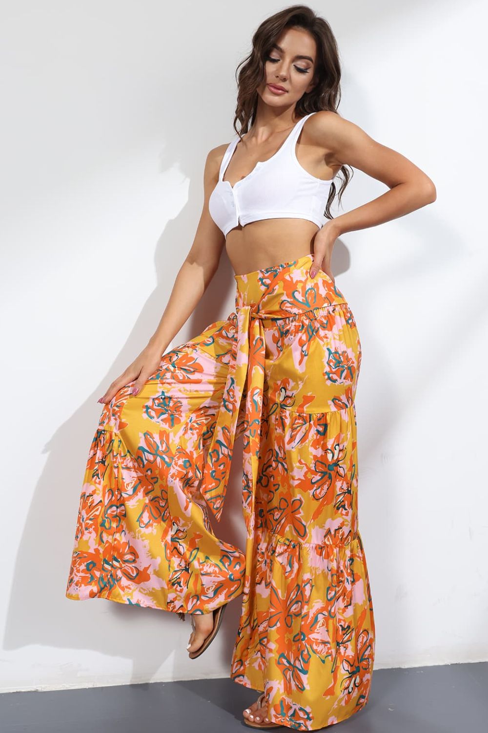 Printed High-Rise Tied Culottes/Pants