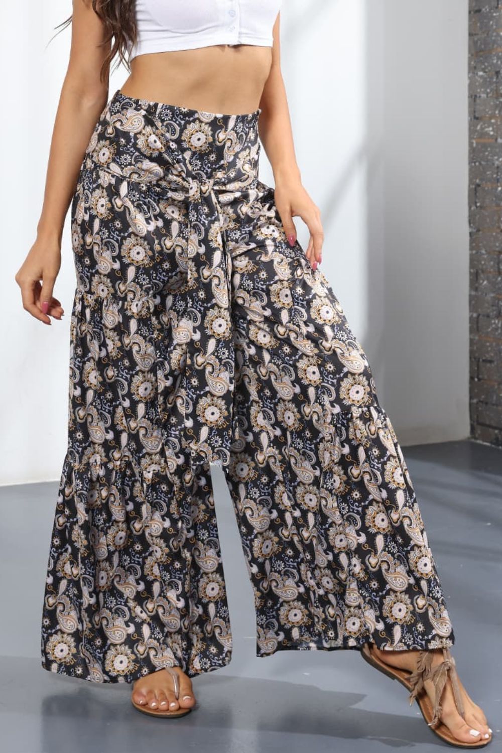 Printed High-Rise Tied Culottes/Pants