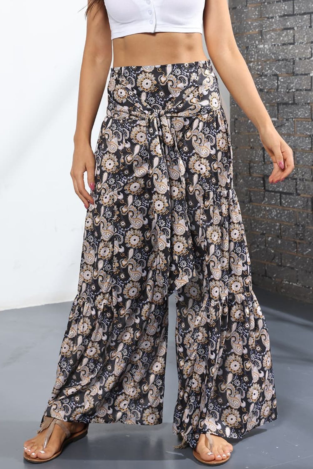 Printed High-Rise Tied Culottes/Pants