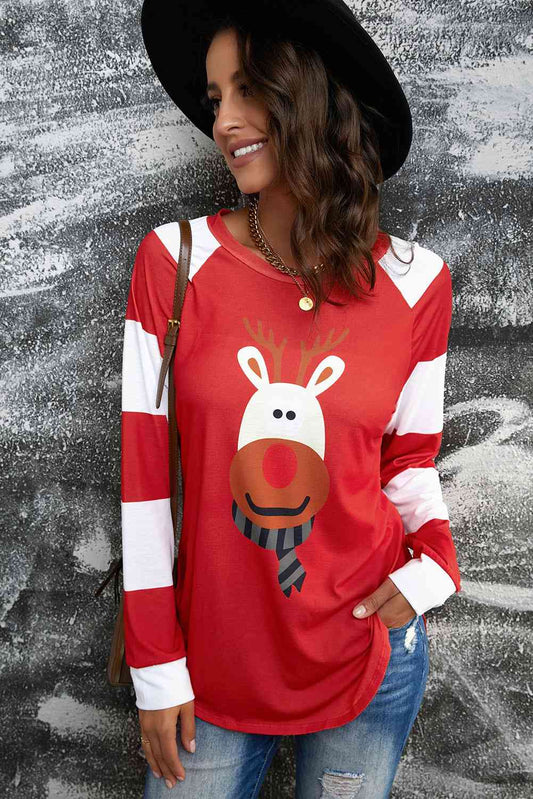 Reindeer Christmas Graphic Raglan Sleeve T-Shirt