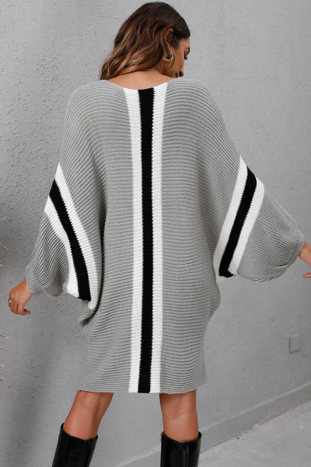 Ribbed Round Neck Long Sleeve Dress