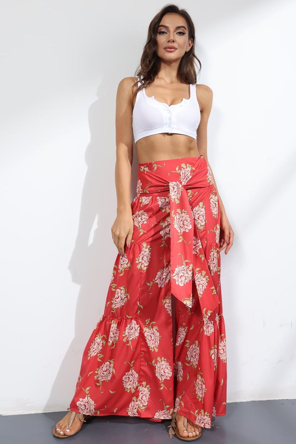 Printed High-Rise Tied Culottes/Pants