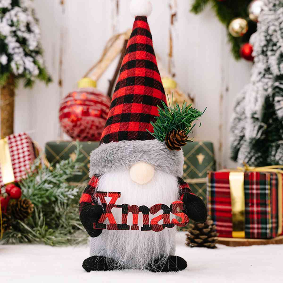 Plaid Pointed Hat Faceless Christmas Gnome