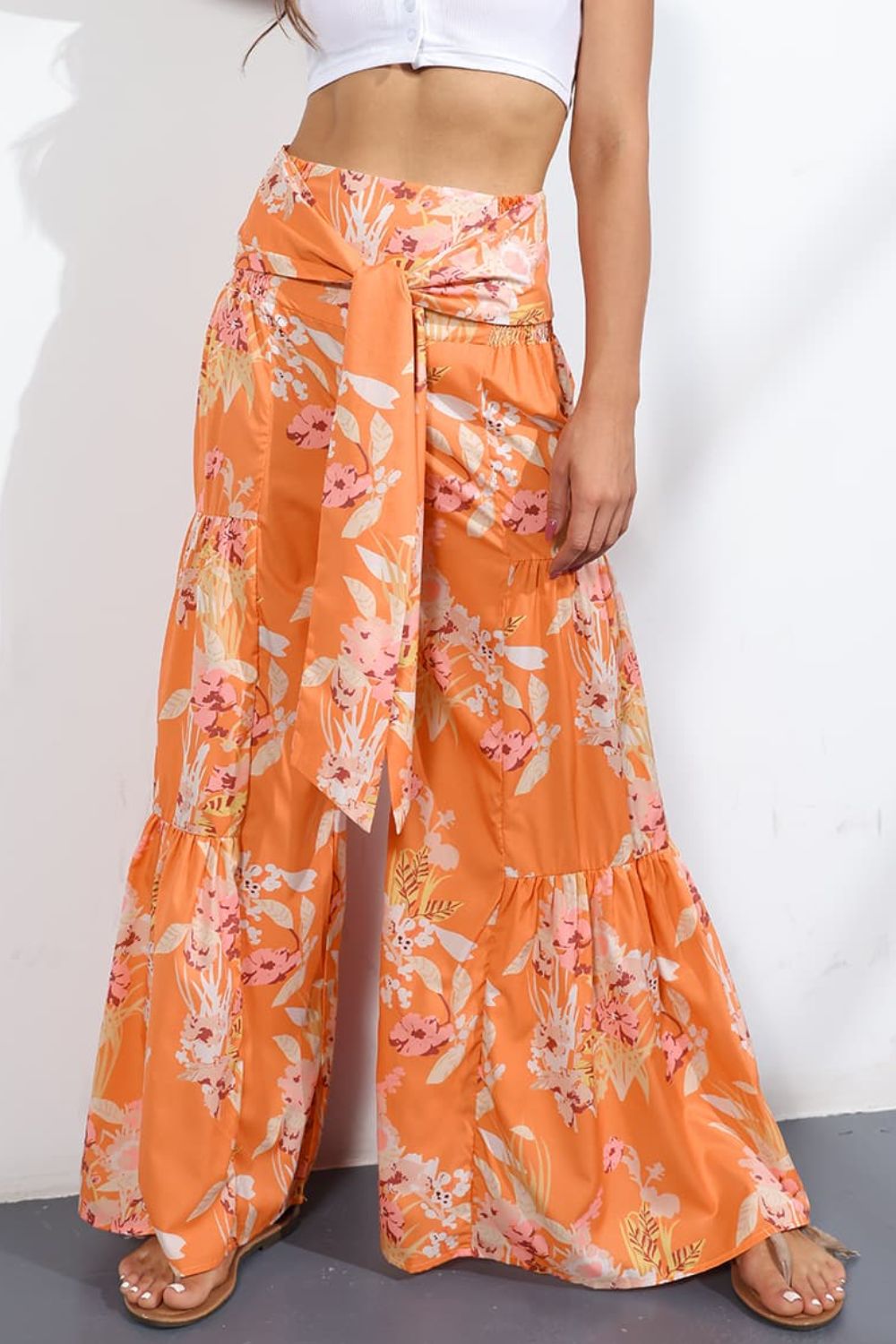 Printed High-Rise Tied Culottes/Pants