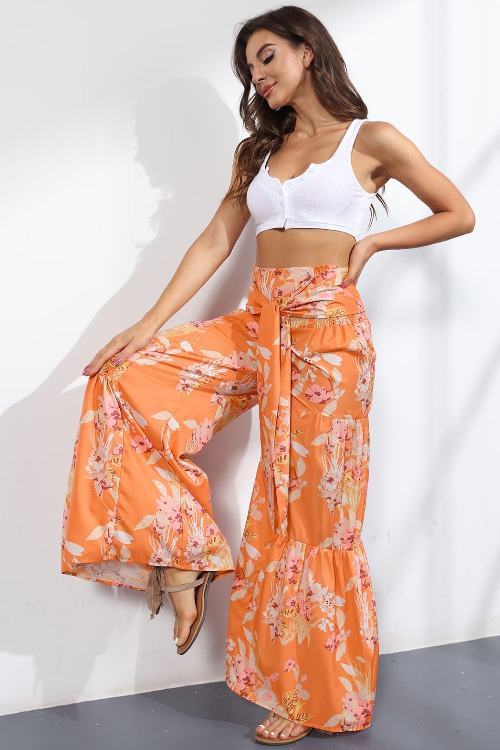 Printed High-Rise Tied Culottes/Pants