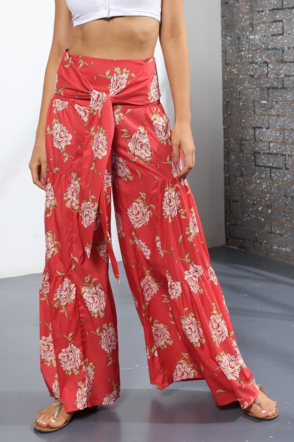 Printed High-Rise Tied Culottes/Pants