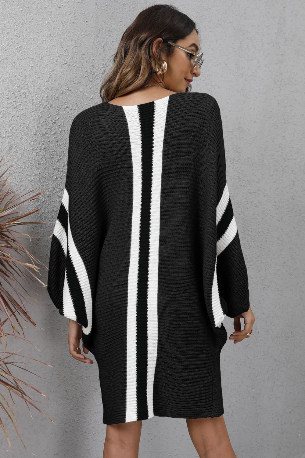 Ribbed Round Neck Long Sleeve Dress