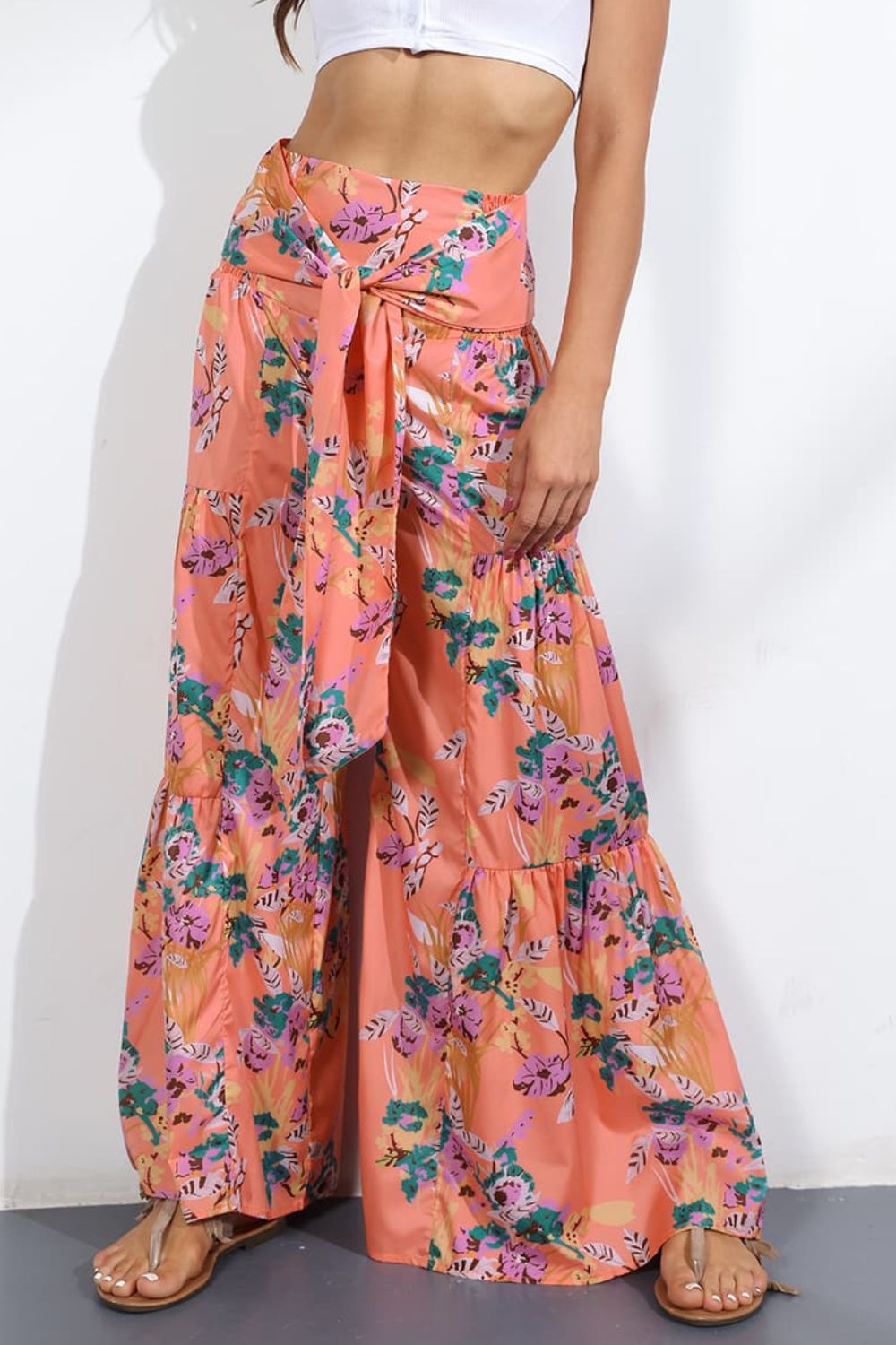 Printed High-Rise Tied Culottes/Pants