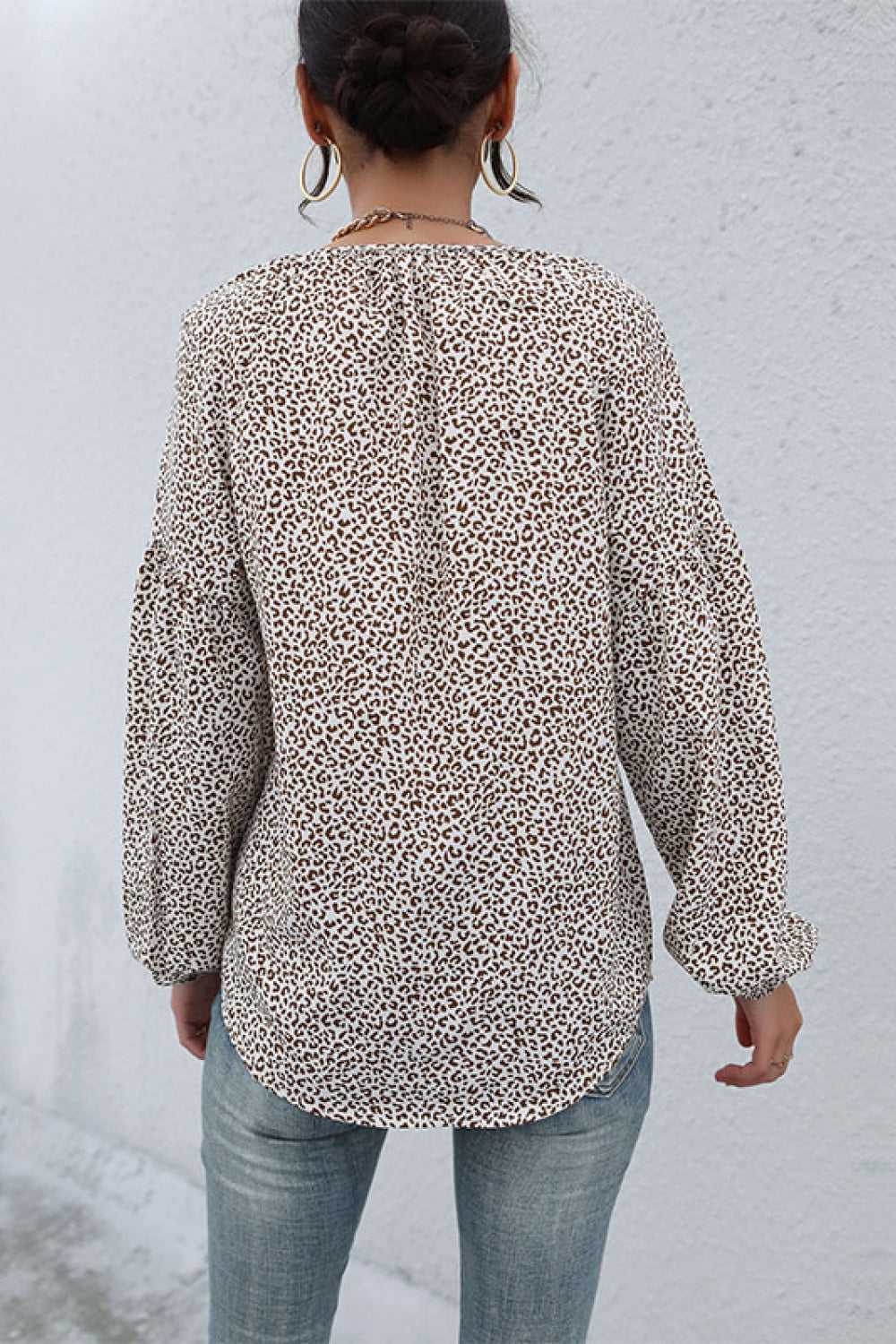 Leopard Print Tie Neck Top