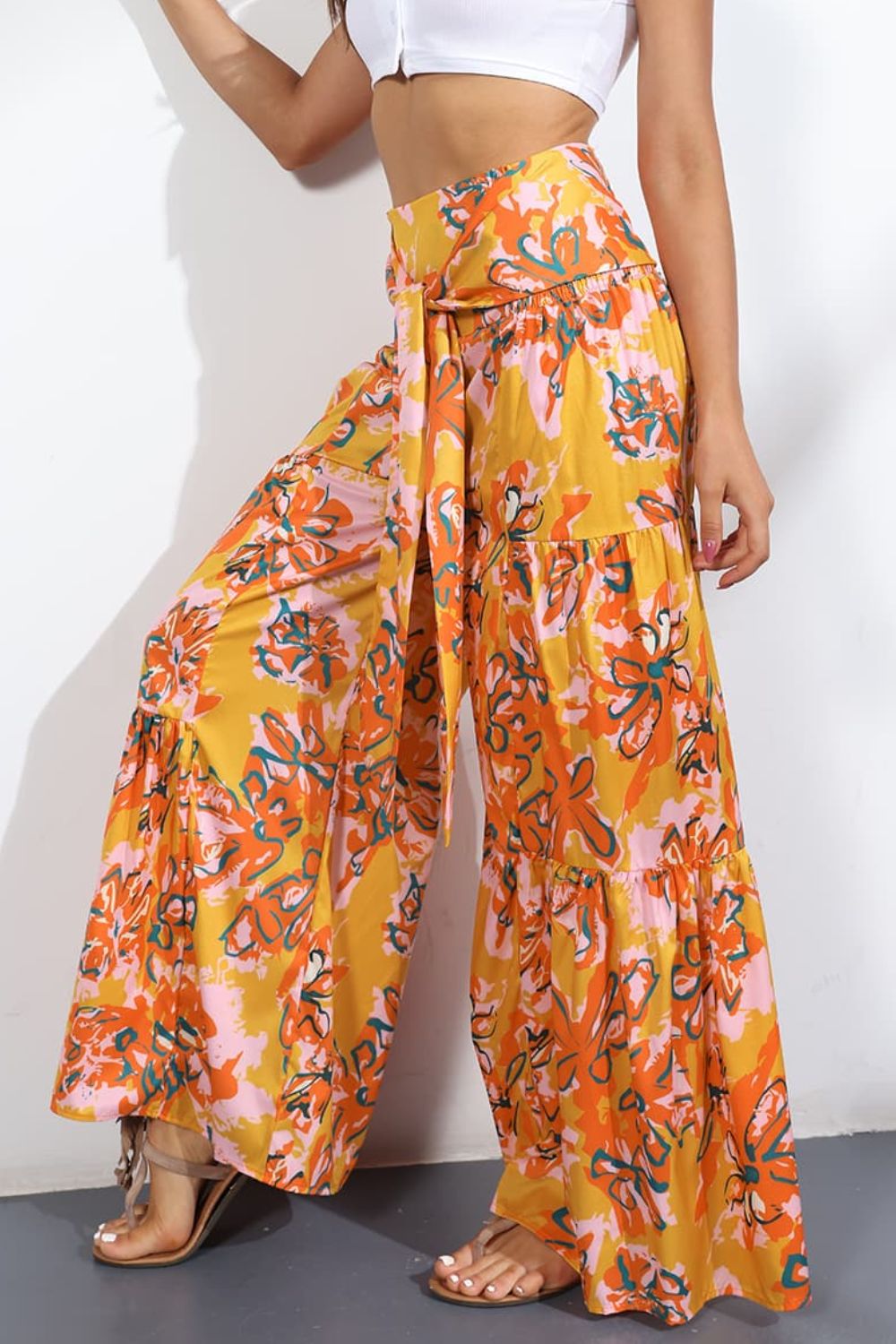 Printed High-Rise Tied Culottes/Pants