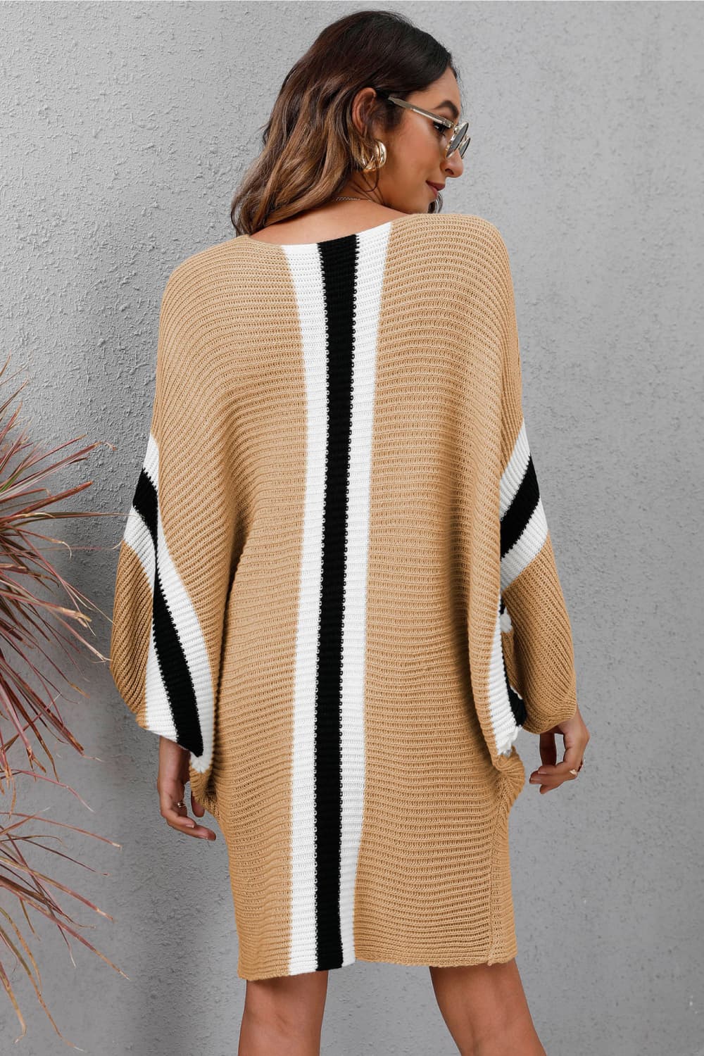 Ribbed Round Neck Long Sleeve Dress