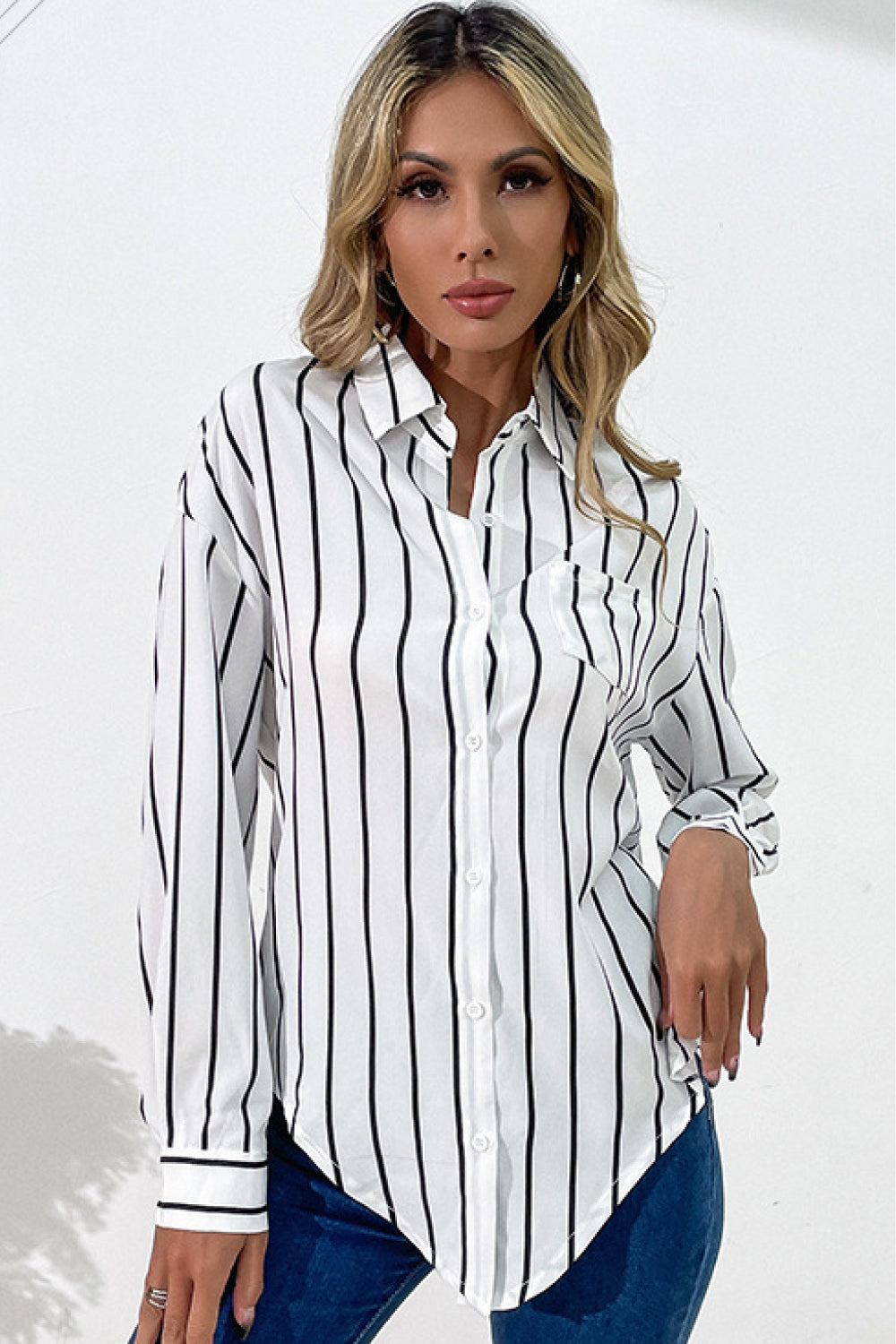 Vertical Stripes Button Down Top