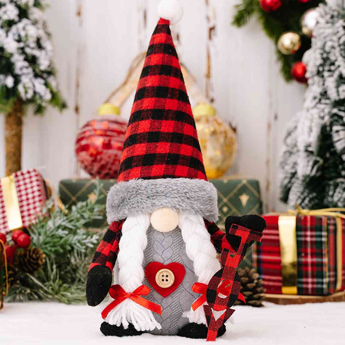 Plaid Pointed Hat Faceless Christmas Gnome