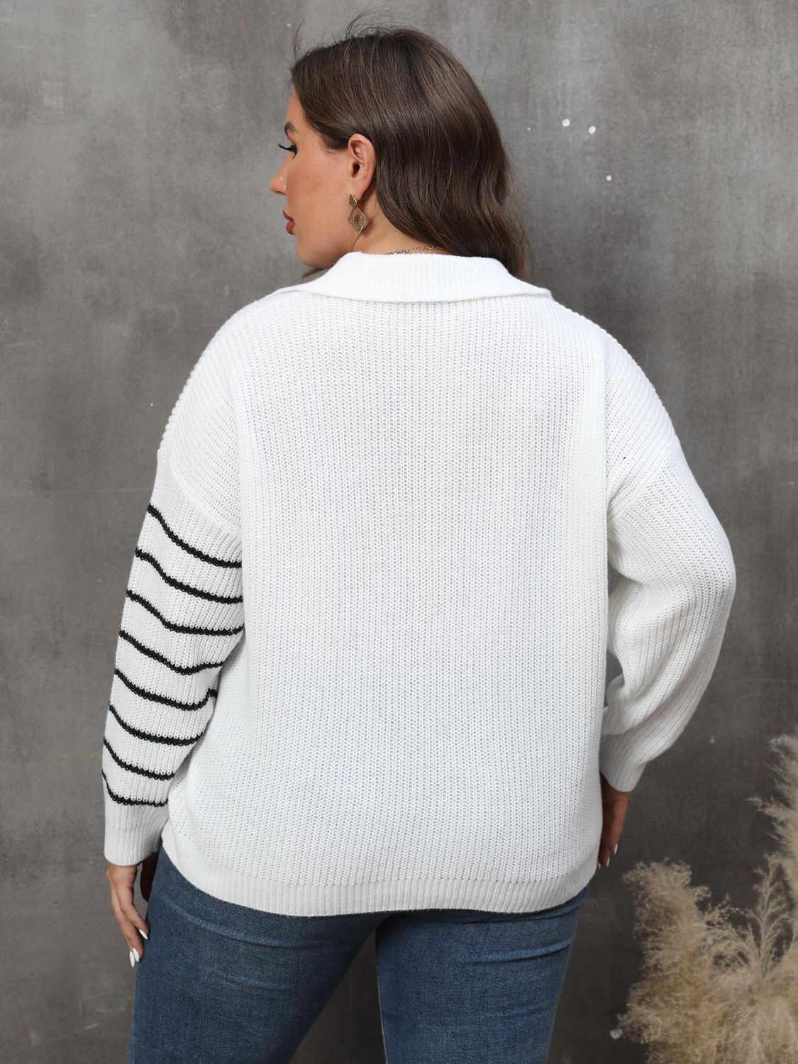 Plus Size Striped V-Neck Sweater