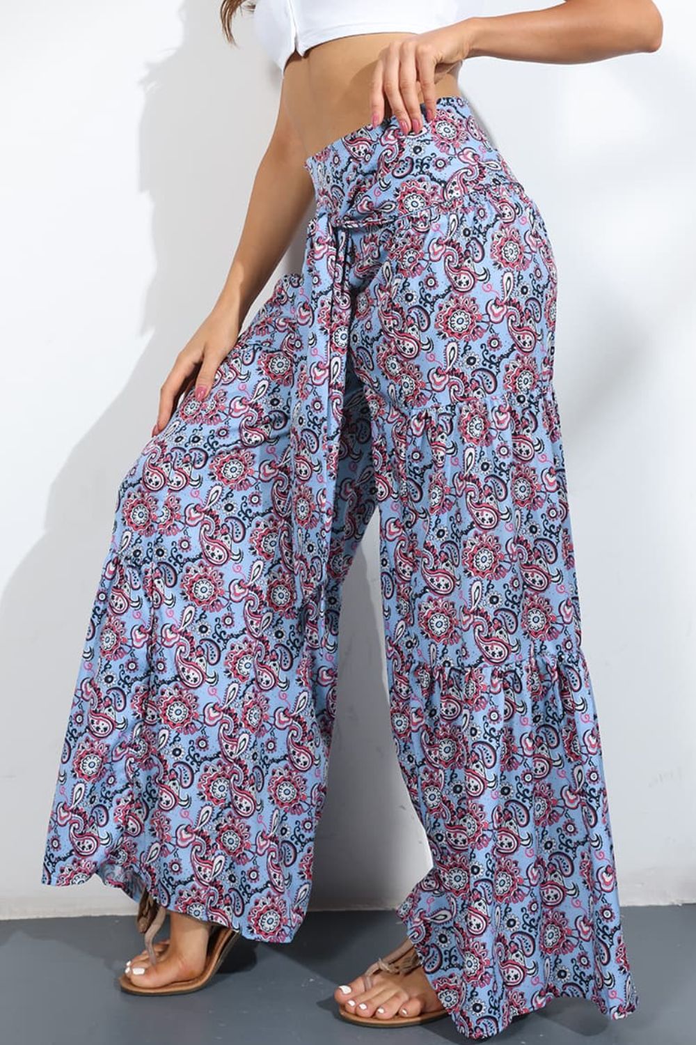 Printed High-Rise Tied Culottes/Pants