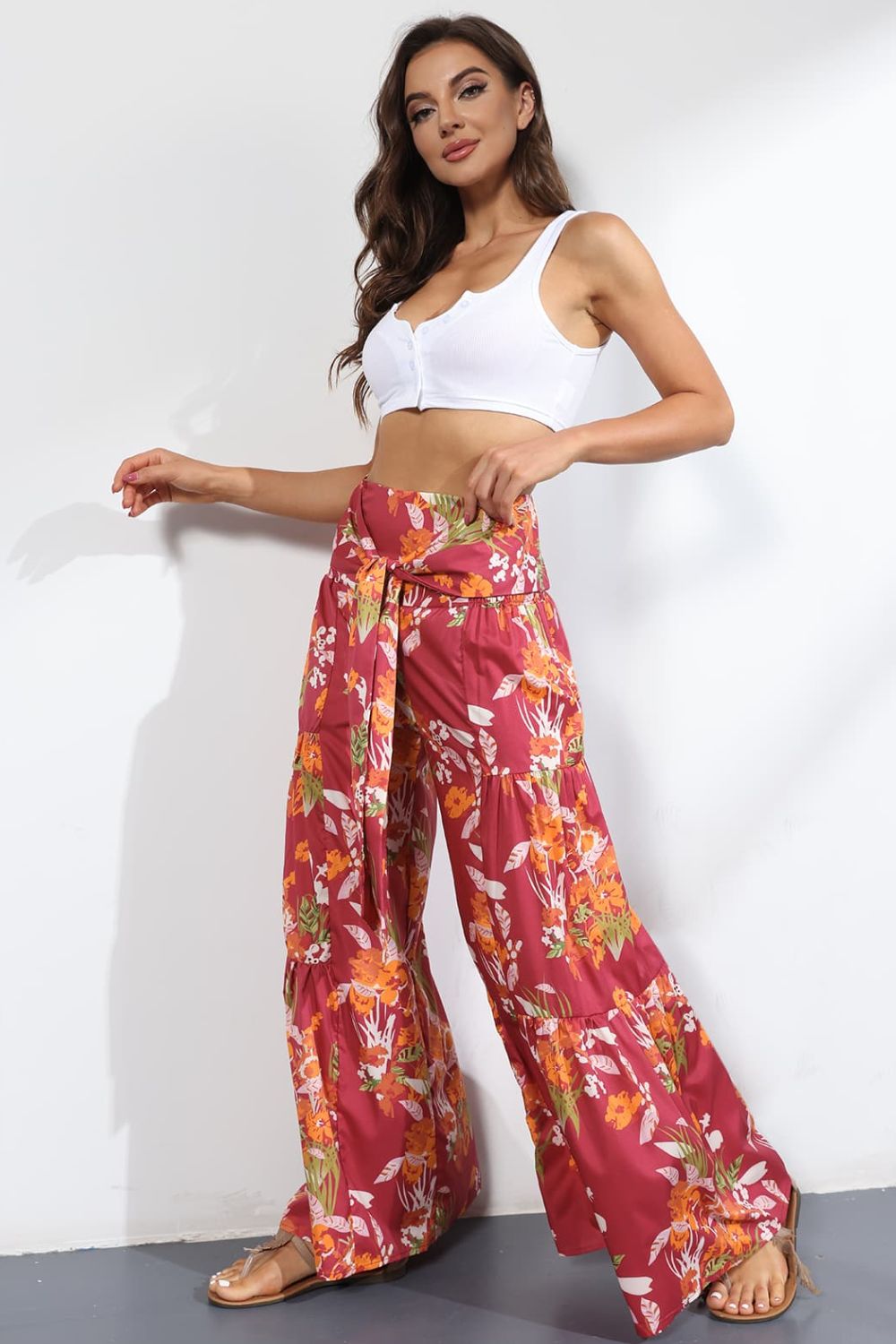 Printed High-Rise Tied Culottes/Pants