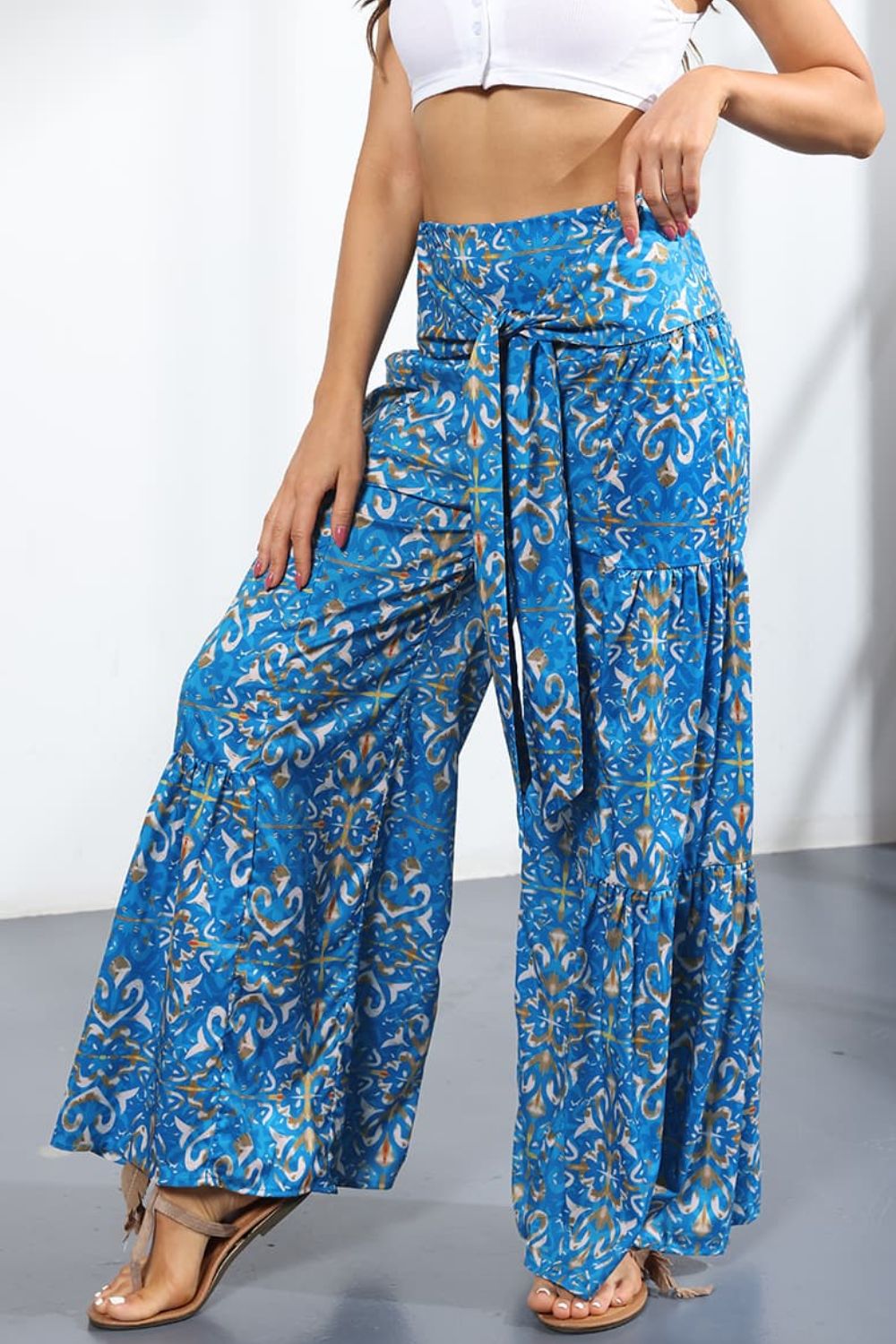 Printed High-Rise Tied Culottes/Pants