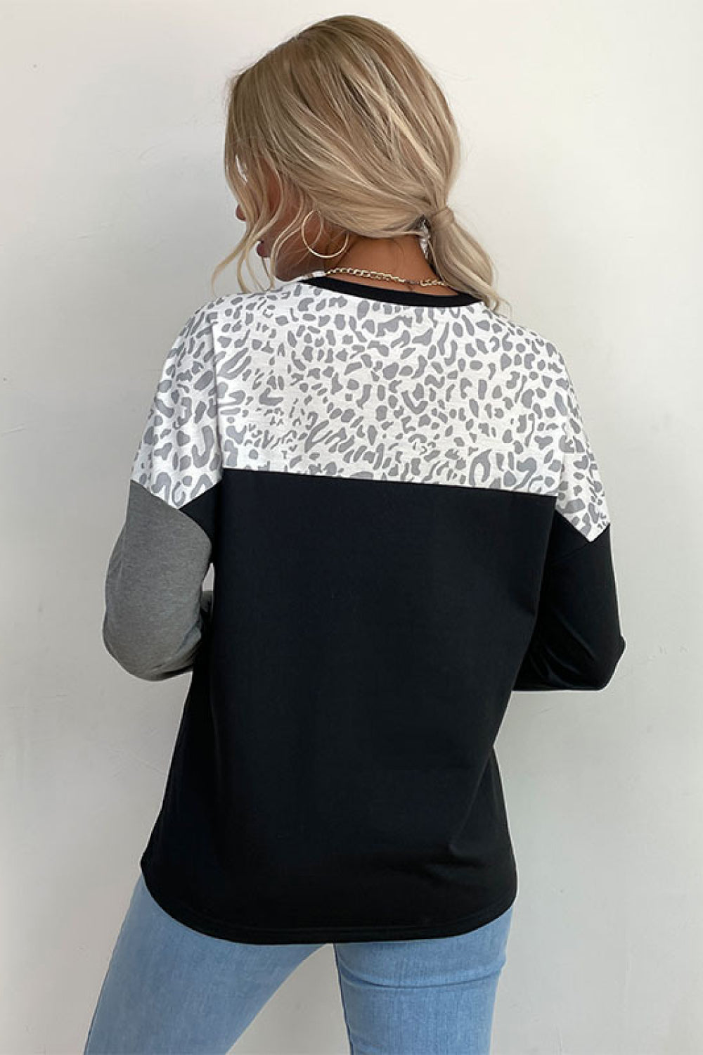 Leopard Color Block Pullover Top