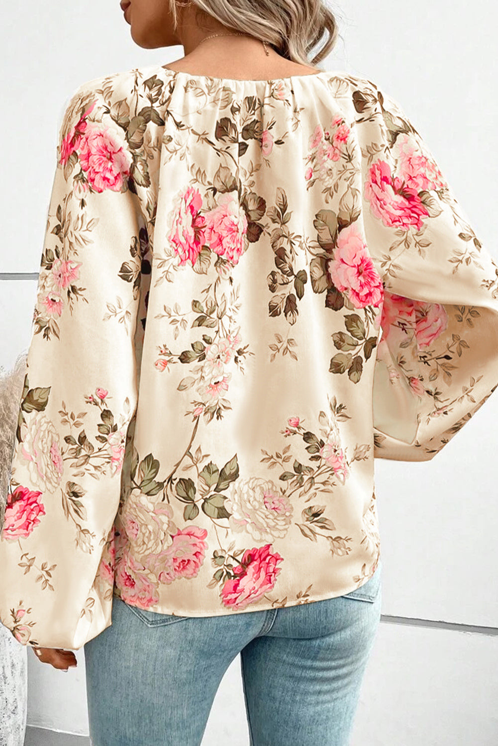 Floral V-Neck Balloon Sleeve Top