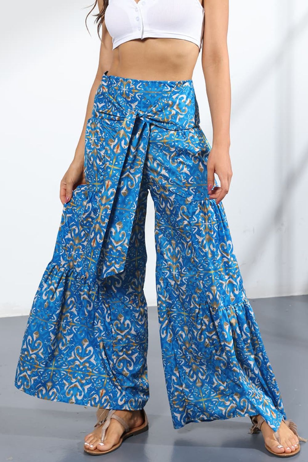 Printed High-Rise Tied Culottes/Pants